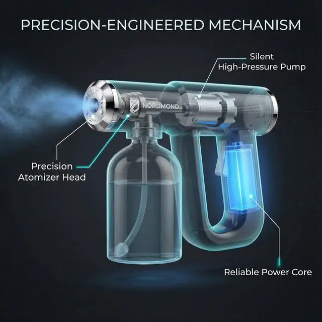 Alt view image 3 of 7 - The Original Disinfectant Fogger Machine - Professional Sanitizer Sprayer - ULV Atomizer & Nano Steam Gun Rechargeable Barber Spray Gun with Blue Light V2