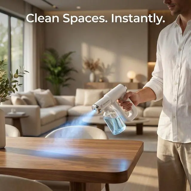 Alt view image 4 of 7 - The Original Disinfectant Fogger Machine - Professional Sanitizer Sprayer - ULV Atomizer & Nano Steam Gun Rechargeable Barber Spray Gun with Blue Light V2