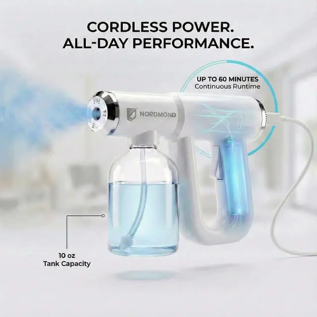 Alt view image 6 of 7 - The Original Disinfectant Fogger Machine - Professional Sanitizer Sprayer - ULV Atomizer & Nano Steam Gun Rechargeable Barber Spray Gun with Blue Light V2