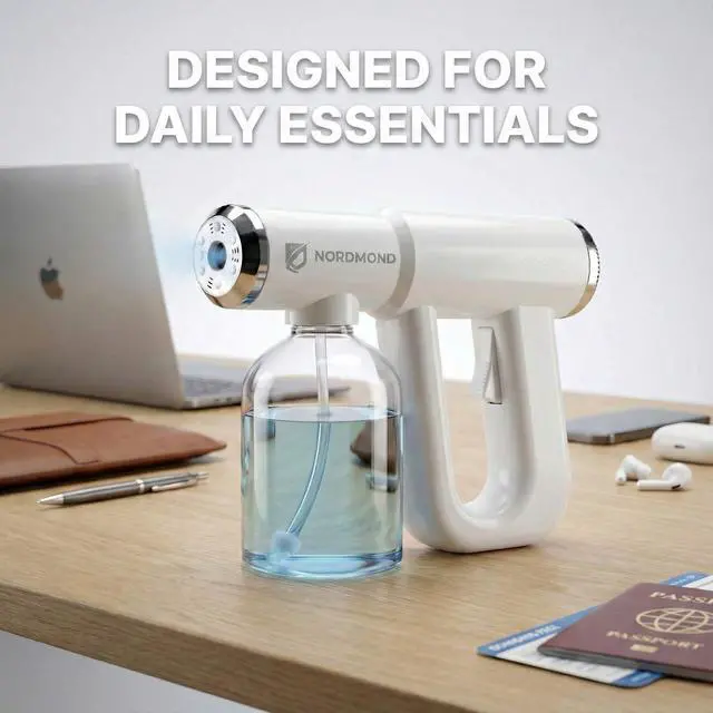 Alt view image 7 of 7 - The Original Disinfectant Fogger Machine - Professional Sanitizer Sprayer - ULV Atomizer & Nano Steam Gun Rechargeable Barber Spray Gun with Blue Light V2