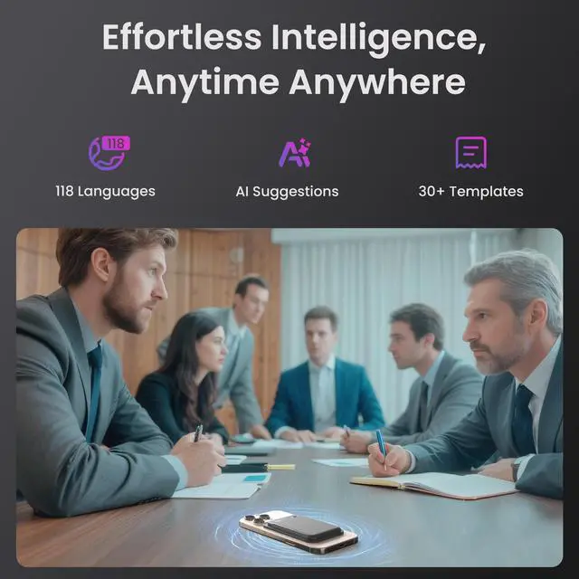 Alt view image 3 of 7 - AI Voice Recorder, Note Pro Voice Recorder Transcribe & Summarize, AI Noise Cancellation Technology, Supports 152 Languages, 64GB Memory APP Control Audio Recorder for Lectures, Meetings, Calls