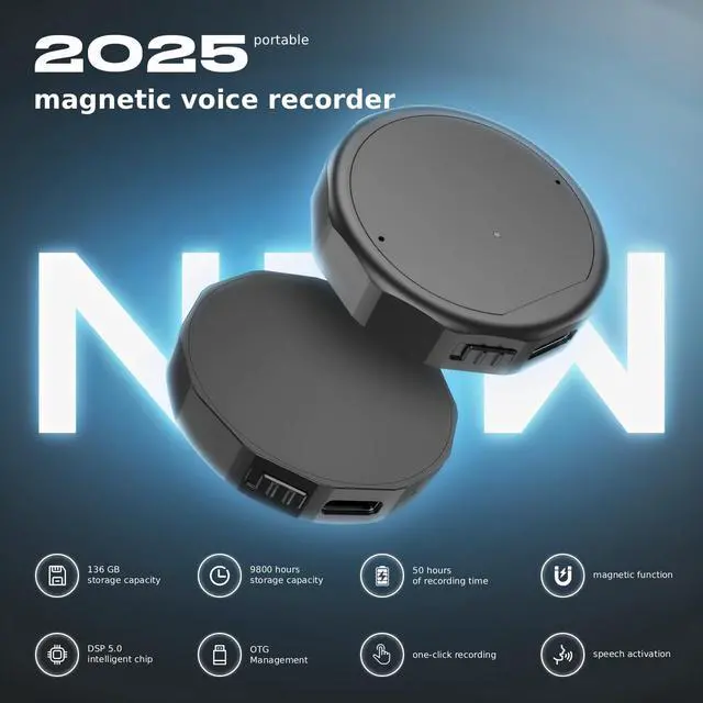 Alt view image 2 of 7 - Magnetic Voice Recorder Digital 136GB DSP5.0 Noise Reduction 9800H Storage Compact Recording Device Voice Activated Recorder for Busines/Meeting/Lecture136GB