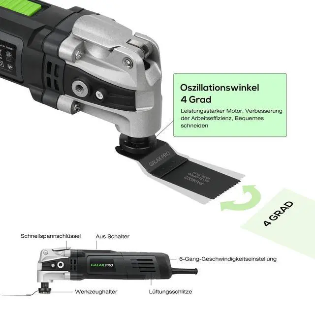 Alt view image 4 of 7 - 3.5A 6 Variable Speed Oscillating Multi Tool Kit with Quick Clamp System Change and 30pcs Accessories, Oscillating Angle:4° for Cutting, Sanding, Grinding