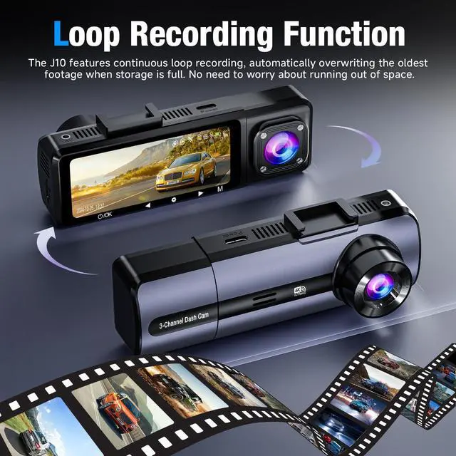 Alt view image 5 of 7 - 3 Channel 4K Dash Cam with 5GHz WiFi & APP Control, 4K/2.5K+1080P+1080P Front Inside and Rear, Triple Dash Camera with 64GB Card, G-Sensor, 24 Hours Parking Mode, Loop Recording, Night Vision