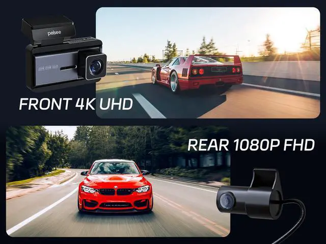 Alt view image 2 of 7 - 4K Dash Cam Front and Rear, 64GB SD Card, Dual Dash Camera for Cars with Wi-Fi, GPS, ADAS, BSD, LCA, 3 IPS Display Car Camera, APP & Voice Control, Night Vision, 24H Parking Mode