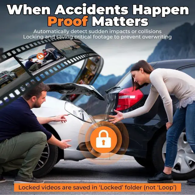 Alt view image 4 of 7 - Dash Camera for Cars Front and Rear, 4K+1080P Dual Dash Cam with 3.2" Full Screen, 64GB Card Included, HDR Night Vision, G-Sensor, Emergency Lock, Parking Monitor, Dual Channel