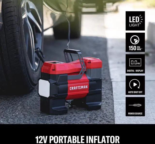 Alt view image 2 of 7 - 12V Portable Tire Inflator, Digital Air Compressor Pump with Gauge & LED Light, 150 PSI Auto Shut-Off, Compact Air Pump for Car, Motorcycle, Bike & Sports Balls