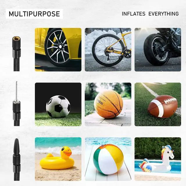Alt view image 5 of 7 - Portable Air Compressor Pump for Car 12V DC and Home 110V AC Swift Performance Tire Inflator 100 PSI for Car - Bicycle - Motorcycle - Basketball and Others with Analog Pressure Gauge (AC/DC)