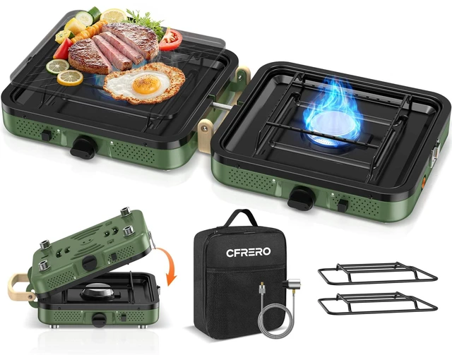 Main image of Propane 2-Burner Foldable Camping Stove with Carry Bag, Portable Propane Camp Stoves with Adjustable Burners & Piezo Ignition for Outdoor Cooking, Tailgating, Backyard Gathering(Griddle Not Included)