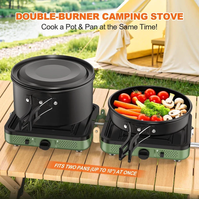 Alt view image 2 of 7 - Propane 2-Burner Foldable Camping Stove with Carry Bag, Portable Propane Camp Stoves with Adjustable Burners & Piezo Ignition for Outdoor Cooking, Tailgating, Backyard Gathering(Griddle Not Included)