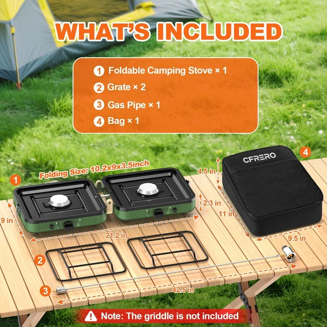 Alt view image 4 of 7 - Propane 2-Burner Foldable Camping Stove with Carry Bag, Portable Propane Camp Stoves with Adjustable Burners & Piezo Ignition for Outdoor Cooking, Tailgating, Backyard Gathering(Griddle Not Included)
