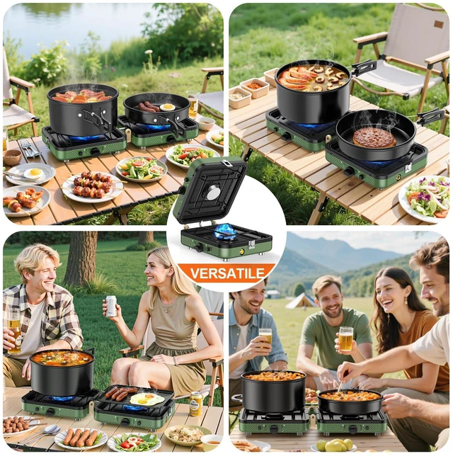 Alt view image 7 of 7 - Propane 2-Burner Foldable Camping Stove with Carry Bag, Portable Propane Camp Stoves with Adjustable Burners & Piezo Ignition for Outdoor Cooking, Tailgating, Backyard Gathering(Griddle Not Included)