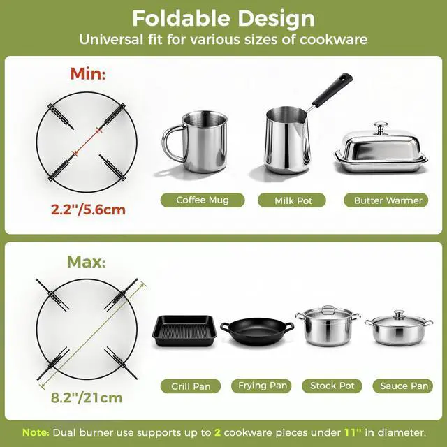 Alt view image 4 of 7 - Propane Camping Stove 2 Burner, 36,000 BTU Infrared & Open Flame Hybrid, Windproof Folding Portable Outdoor Gas Cooking Kit with Frying Pan & Carry Bag For RV, Tailgating, Survival, Green