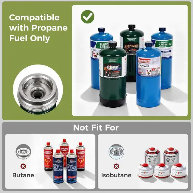 Alt view image 7 of 7 - Propane Camping Stove 2 Burner, 36,000 BTU Infrared & Open Flame Hybrid, Windproof Folding Portable Outdoor Gas Cooking Kit with Frying Pan & Carry Bag For RV, Tailgating, Survival, Green