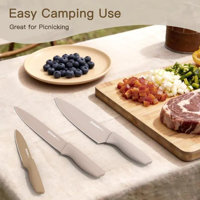 Alt view image 7 of 7 - Knife Set, 13 Pieces Kitchen Knives Set with Healthy Anti-Rust Coating, Dishwasher Safe, Stainless Steel Chef Knife Sets with 6 Blade Guards, Perfect Holiday Gifts for Kitchen