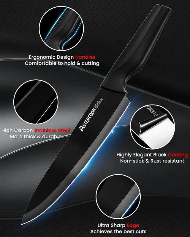 Alt view image 3 of 7 - Knife Set, Kitchen Knife Set with Built-in Sharpener Block, Dishwasher Safe, 15 Pieces German Stainless Steel Knife Block Set, Black