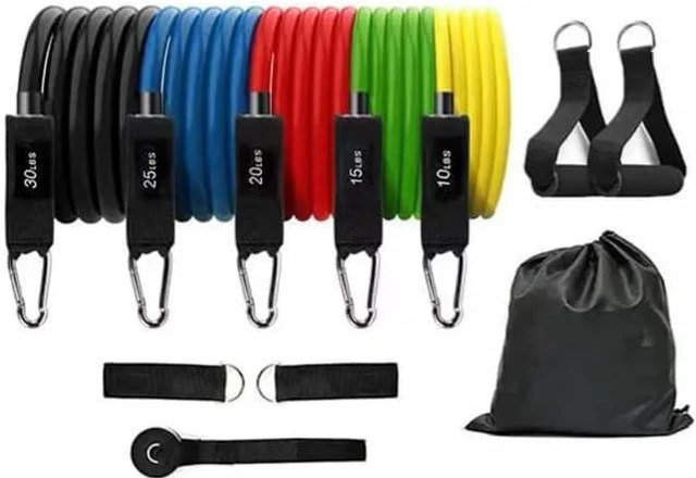 Alt view image 6 of 7 - Ab Roller Home Gym Equipment 4 Wheels Ab Wheel Muscle Roller, 5Pcs Resistance Bands, Ankle Straps, Door Anchor, Handles, Travel Bag Comfortable Elbow Support with Non-Slip Handles