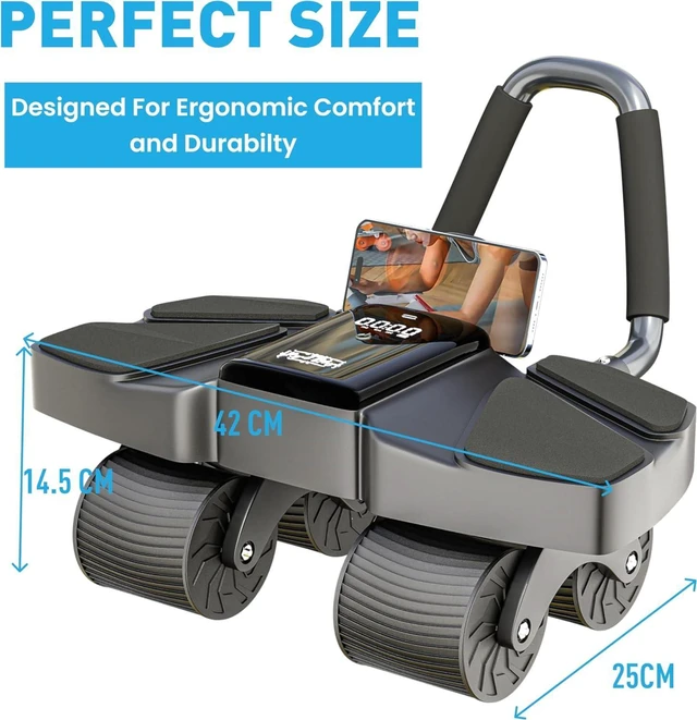 Alt view image 7 of 7 - Ab Roller Home Gym Equipment 4 Wheels Ab Wheel Muscle Roller, 5Pcs Resistance Bands, Ankle Straps, Door Anchor, Handles, Travel Bag Comfortable Elbow Support with Non-Slip Handles