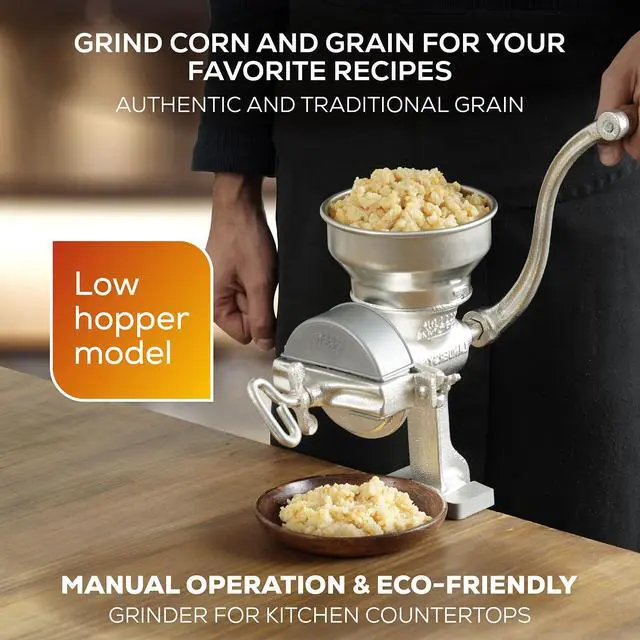 Alt view image 2 of 7 - Corona Corn Grinder with Low Hopper, Grain Mill, Manual Grinder For Corn, Rice, Soybeans, Pepper, Chickpeas, Cast Iron Wheat Grinder For Domestic Use