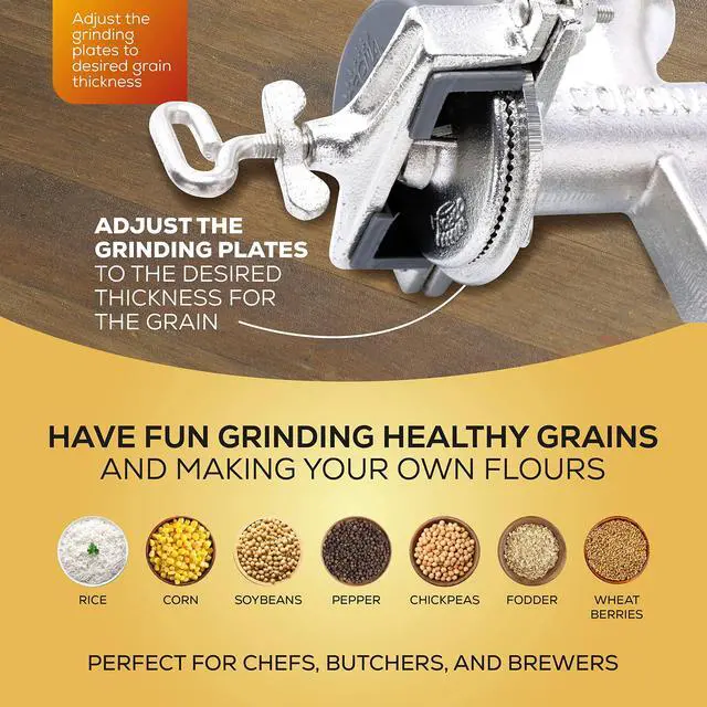 Alt view image 4 of 7 - Corona Corn Grinder with Low Hopper, Grain Mill, Manual Grinder For Corn, Rice, Soybeans, Pepper, Chickpeas, Cast Iron Wheat Grinder For Domestic Use