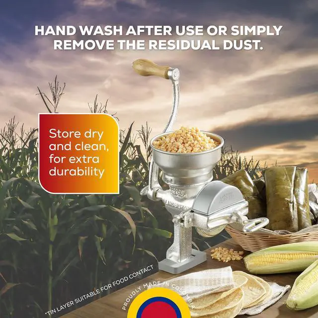 Alt view image 6 of 7 - Corona Corn Grinder with Low Hopper, Grain Mill, Manual Grinder For Corn, Rice, Soybeans, Pepper, Chickpeas, Cast Iron Wheat Grinder For Domestic Use