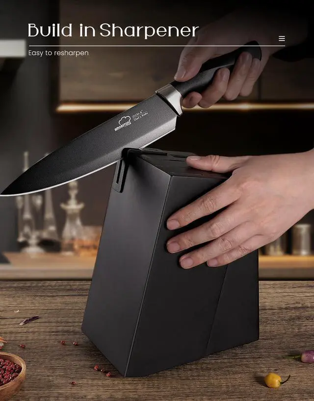 Alt view image 5 of 7 - Knife Set, 15 Pieces Kitchen Knives Set with Block and Built in Sharpener, Dishwasher Safe Knife Block Set, German Stainless Steel Knife Block Set for Home Kitchen Gifts, Black