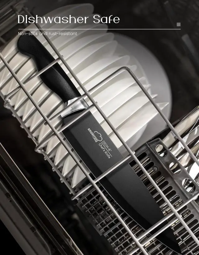 Alt view image 7 of 7 - Knife Set, 15 Pieces Kitchen Knives Set with Block and Built in Sharpener, Dishwasher Safe Knife Block Set, German Stainless Steel Knife Block Set for Home Kitchen Gifts, Black