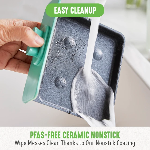 Alt view image 2 of 6 - 3-in-1 Breakfast Maker Station, Healthy Ceramic Nonstick Dual Griddles for Eggs Meat Sausage Bacon Pancakes and Breakfast Sandwiches, 2 Slice Toast Drawer, Easy-to-use Timer, Turquoise