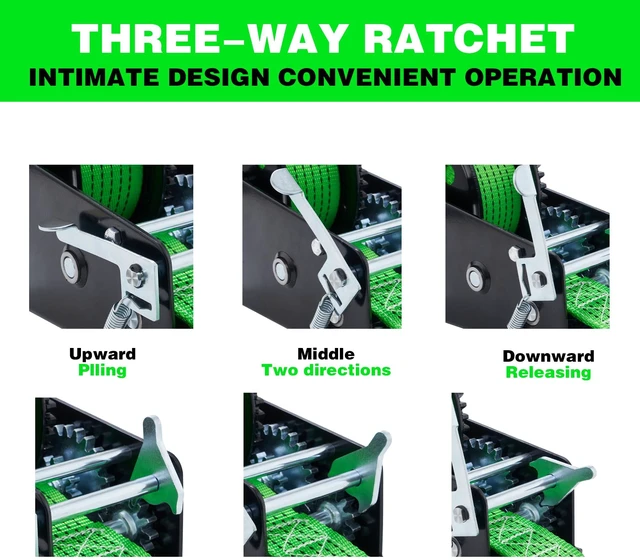 Alt view image 4 of 6 - 3500LB Boat Trailer Winch - 32FT Green Strap, Heavy Duty Hand Winch with 2-Way Ratchet 4:1/8:1 Gear - Effortlessly Tow Boat,Trailer, RV, ATV, and Jet Ski - Includes Installation Screws