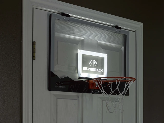 Alt view image 3 of 7 - 23" LED Light-Up Over the Door Mini Basketball Hoop Includes Mini Basketball and Air Pump , Black