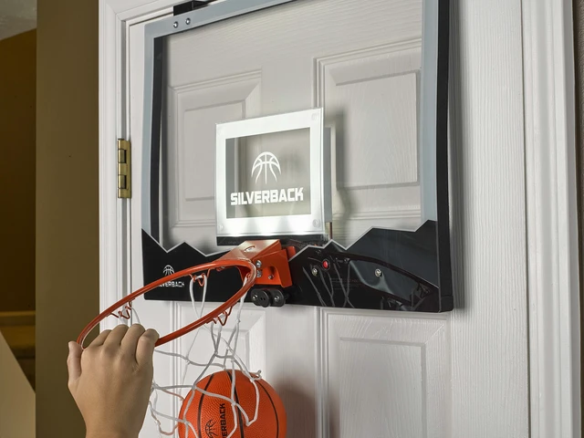 Alt view image 7 of 7 - 23" LED Light-Up Over the Door Mini Basketball Hoop Includes Mini Basketball and Air Pump , Black
