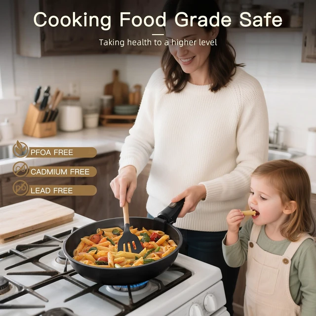 Alt view image 7 of 7 - 21 Pcs Pots and Pans Set Non Stick, Ceramic Cookware Set Detachable Handle, RV Kitchen Cooking Set Removable Handles, Oven Safe, Induction Ready, Stackable, Black, Fathers Day Gift for Men