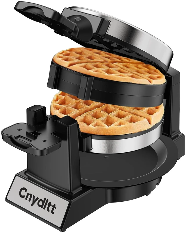 Main image of Double Waffle Maker - 1400W Rotating Belgian Waffle Iron, Cooks 2 at Once (8 Slices), 180° Flip Nonstick Plates, Smart Temp Control, Removable Drip Tray, Locking Lid, Stainless, Black