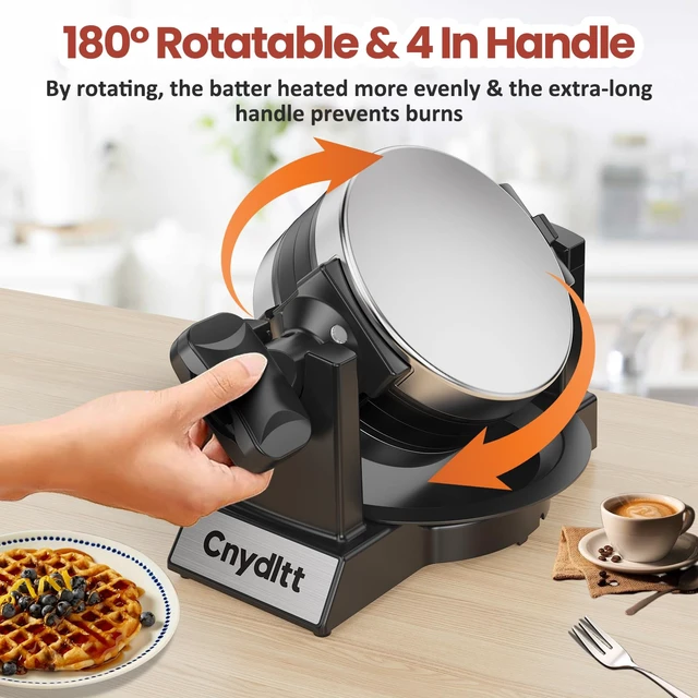 Alt view image 6 of 7 - Double Waffle Maker - 1400W Rotating Belgian Waffle Iron, Cooks 2 at Once (8 Slices), 180° Flip Nonstick Plates, Smart Temp Control, Removable Drip Tray, Locking Lid, Stainless, Black