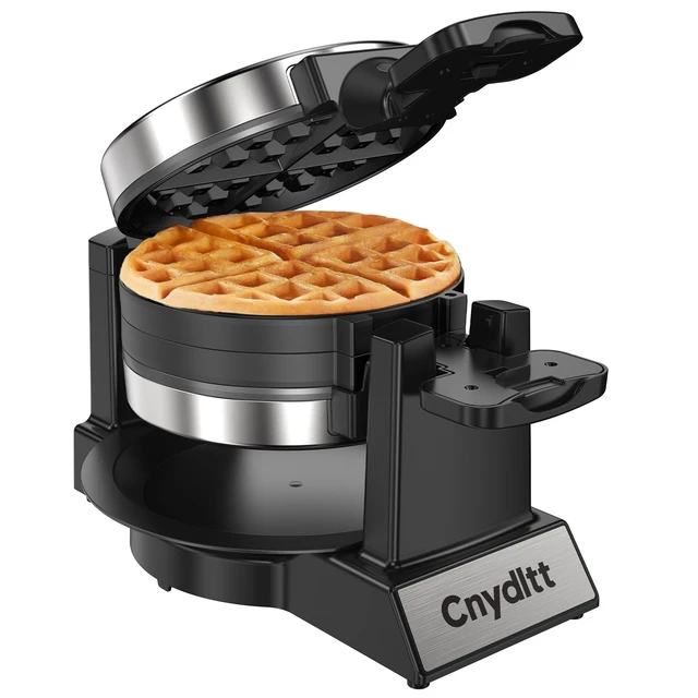 Alt view image 7 of 7 - Double Waffle Maker - 1400W Rotating Belgian Waffle Iron, Cooks 2 at Once (8 Slices), 180° Flip Nonstick Plates, Smart Temp Control, Removable Drip Tray, Locking Lid, Stainless, Black