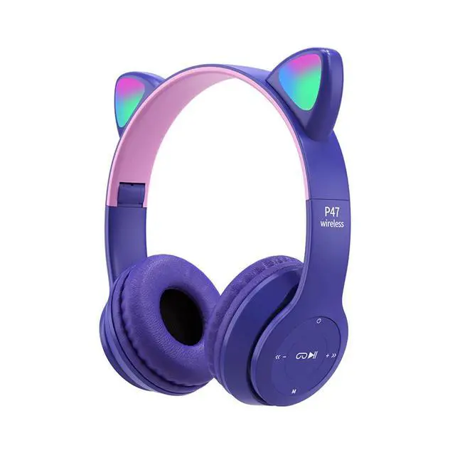 Alt view image 8 of 14 - SOEWIOU Wireless Gaming Headset, Bluetooth 5.0 Foldable Wireless Gaming Headset, Cute Cat Ear LED Light Up Over-Ear Headphones, Lightweight Over-Ear Headphones(Purple)