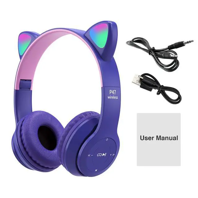 Alt view image 9 of 14 - SOEWIOU Wireless Gaming Headset, Bluetooth 5.0 Foldable Wireless Gaming Headset, Cute Cat Ear LED Light Up Over-Ear Headphones, Lightweight Over-Ear Headphones(Purple)