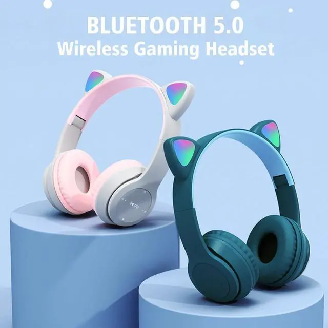 Alt view image 12 of 14 - SOEWIOU Wireless Gaming Headset, Bluetooth 5.0 Foldable Wireless Gaming Headset, Cute Cat Ear LED Light Up Over-Ear Headphones, Lightweight Over-Ear Headphones(Purple)