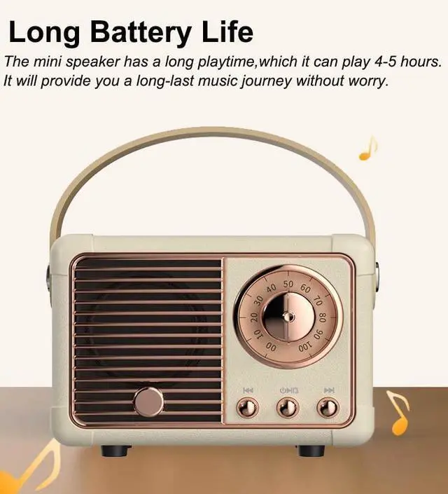 Alt view image 10 of 14 - SOEWIOU Baolira Retro Bluetooth Speaker, Portable Wireless Speaker with Crystal Clear Stereo Sound Rich Bass, Vintage Decor, Birthday Gifts for Women Teenage (Beige)