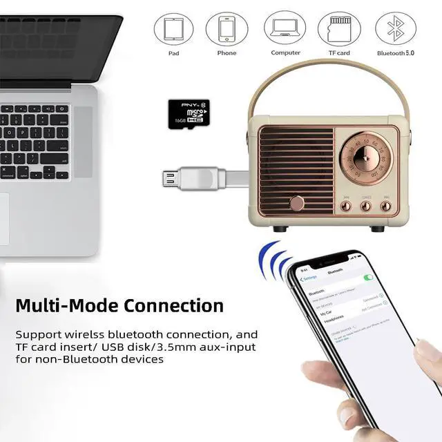 Alt view image 9 of 14 - SOEWIOU Baolira Retro Bluetooth Speaker, Portable Wireless Speaker with Crystal Clear Stereo Sound Rich Bass, Vintage Decor, Birthday Gifts for Women Teenage (Beige)