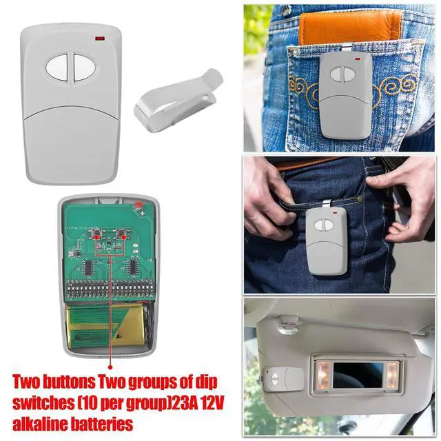 Alt view image 14 of 14 - SOEWIOU 4 Pcs 2 Channel Gate Opener Remote Compatible with Multicode Linear MCS412001 10 Dip 300mhz Garage Door Opener Remote Control Transmitter with Sun Visor Clips