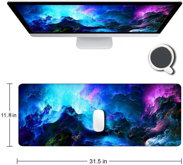 Alt view image 8 of 12 - SOEWIOU Gaming Mouse Pad, Large Non-Slip Rubber Base Mousepad, Keyboard Mouse Mat, Desk Pad with Stitched Edges, 31.5x11.8inch, Dazzling Galaxy