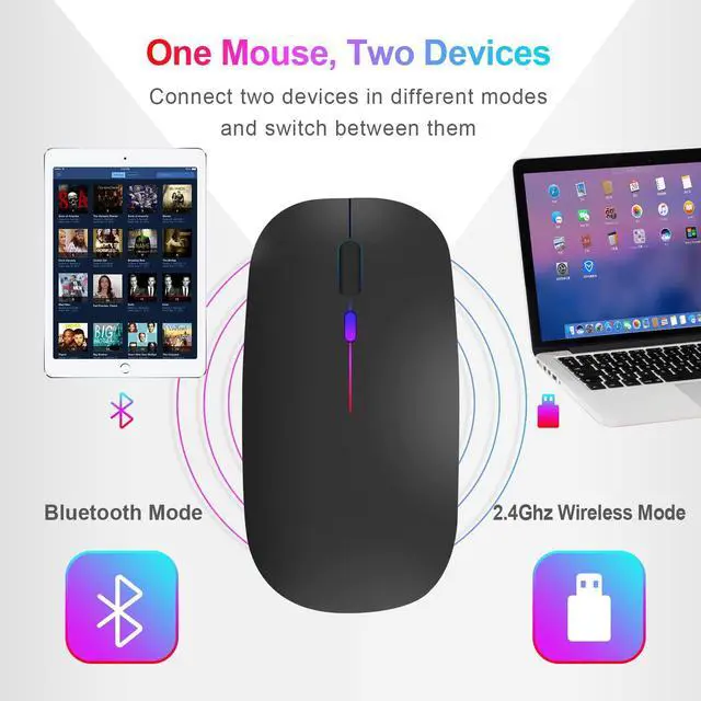 Alt view image 2 of 7 - Neises Wireless Mouse for Computer Laptop,Bluetooth Mouse for Apple MacBook,Dual Mode BT 5.0+ 2.4GHz USB Mice