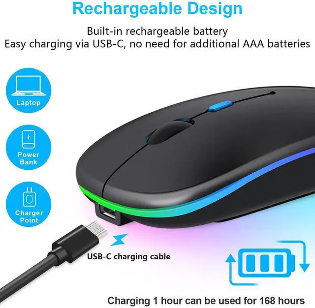 Alt view image 4 of 7 - Neises Wireless Mouse for Computer Laptop,Bluetooth Mouse for Apple MacBook,Dual Mode BT 5.0+ 2.4GHz USB Mice