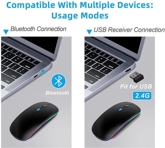 Alt view image 5 of 7 - Neises Wireless Mouse for Computer Laptop,Bluetooth Mouse for Apple MacBook,Dual Mode BT 5.0+ 2.4GHz USB Mice