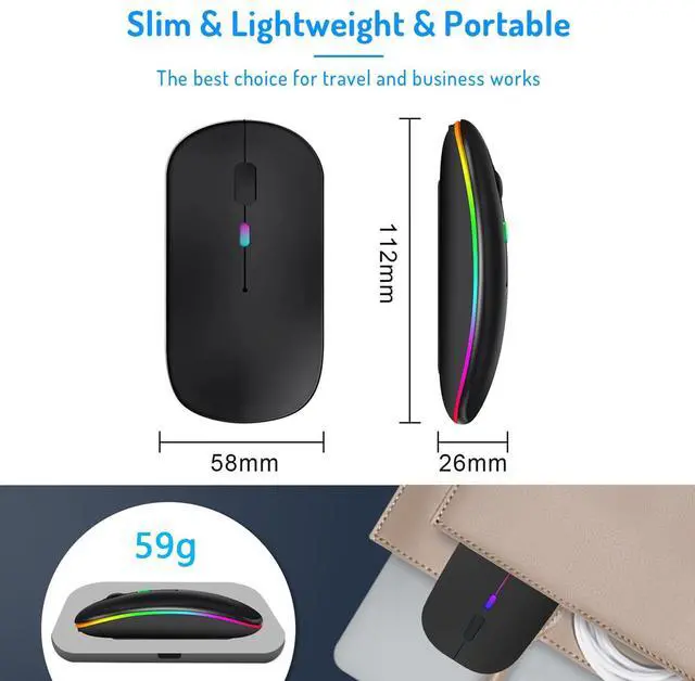 Alt view image 7 of 7 - Neises Wireless Mouse for Computer Laptop,Bluetooth Mouse for Apple MacBook,Dual Mode BT 5.0+ 2.4GHz USB Mice