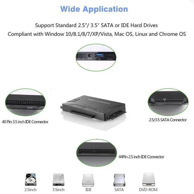 Alt view image 16 of 16 - USB 3.0 to Sata/IDE Adapter Converter Hard Driver Adapter for2.5"/3.5" SATA HDD/SSD & IDE HDD Converter Power Switch Support 4TB