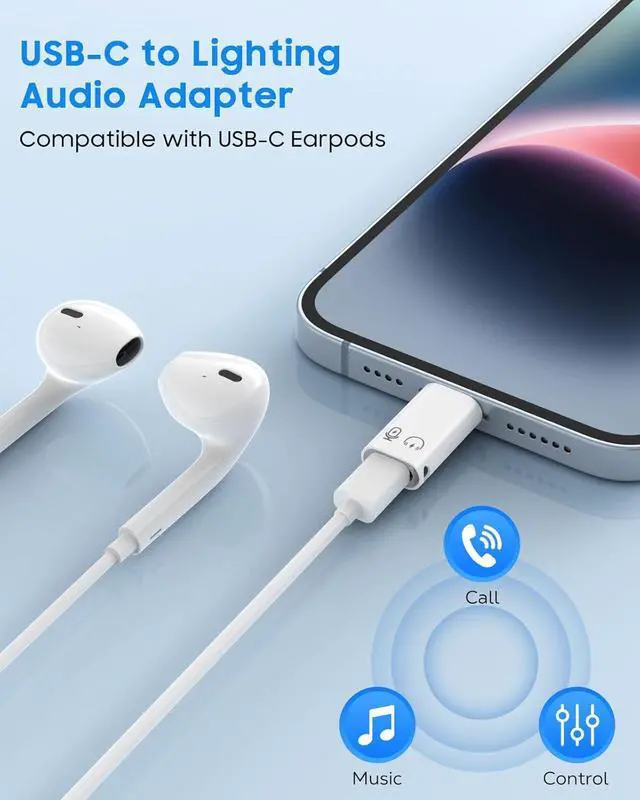 Alt view image 3 of 7 - VAREQOY USB C to Lightning Adapter Audio Lightning to USB C Adapter for Headphones Fits with iPhone 14/13/12/11 Pro Max/iPad/iPod/AirPods Support Charging Audio/Headphone and OTG Function White