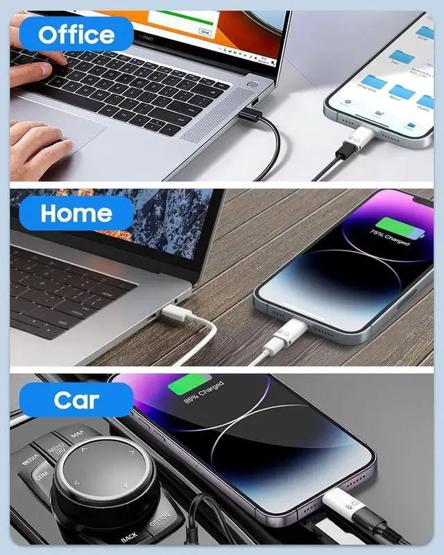 Alt view image 6 of 7 - VAREQOY USB C to Lightning Adapter Audio Lightning to USB C Adapter for Headphones Fits with iPhone 14/13/12/11 Pro Max/iPad/iPod/AirPods Support Charging Audio/Headphone and OTG Function White