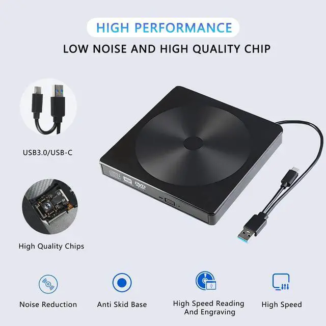 Alt view image 3 of 7 - VAREQOY CD/DVD External Drive USB 3.0 & Type-C Portable External CD/DVD Burner for Mainstream Computer Systems Such As Windows 11/10/8/7 / XPLinuxMac